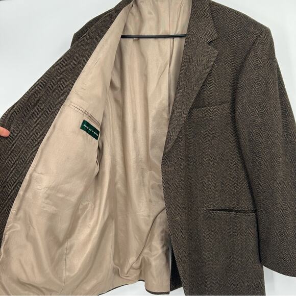 Oscar De La Renta Brown Herringbone Wool Blazer Size 43R - Picture 10 of 10